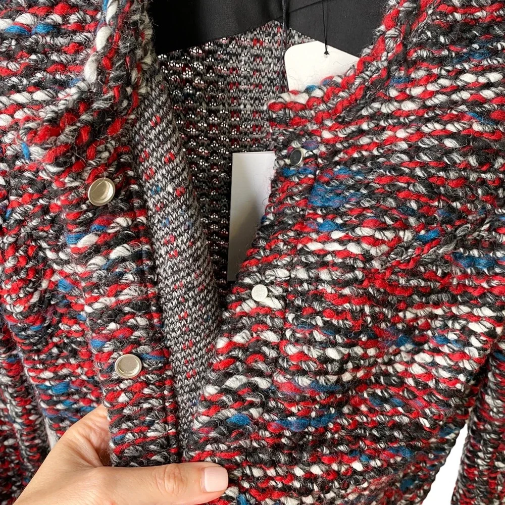 NWT IRO Carene Tweed Jacket Knit Knotted Boucle Red Black Wool Blend Size 40/L - Picture 11 of 14